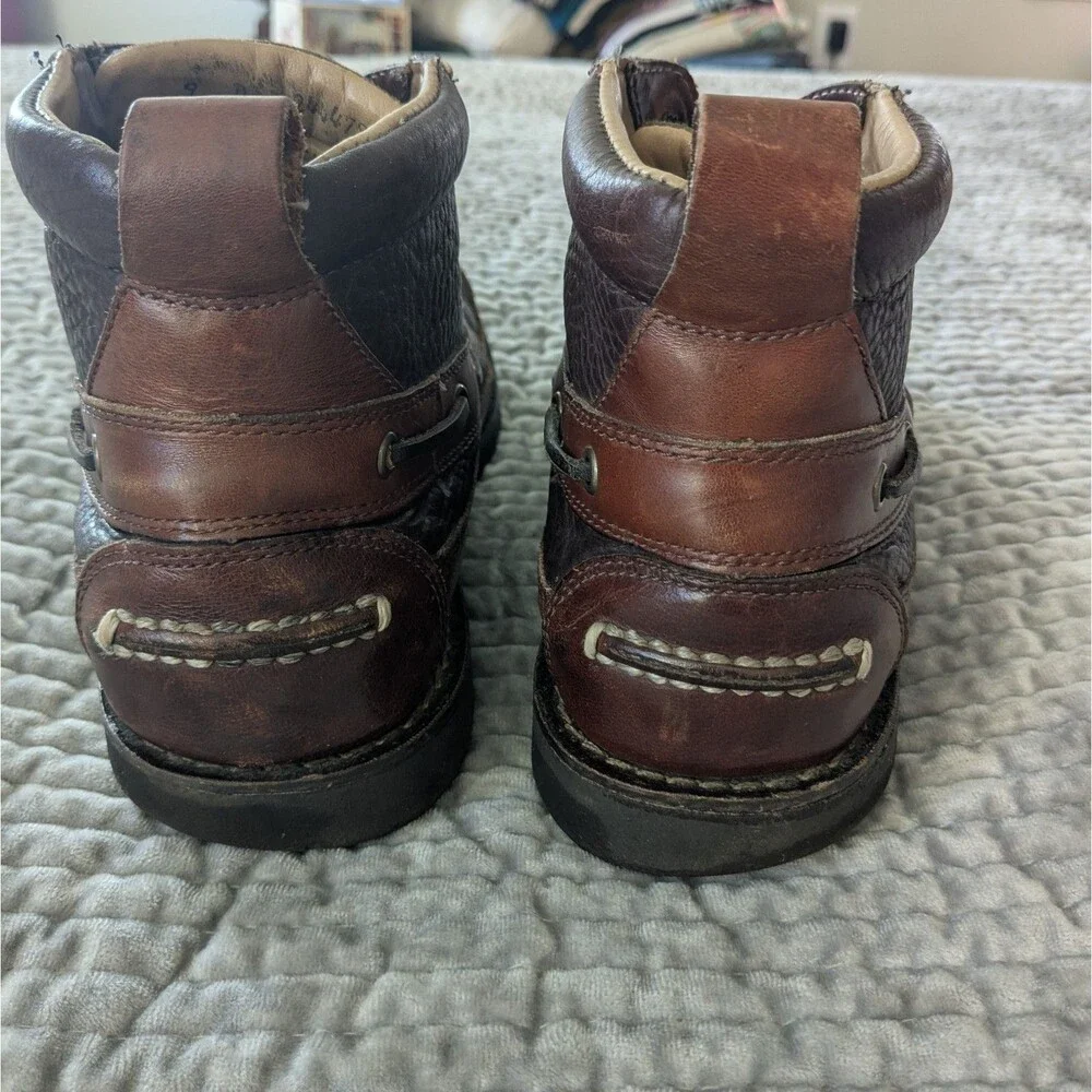 L.L.Bean Mens 9 D Brown Leather Moc Toe Ankle Boots Handsewn Lace Up 204479